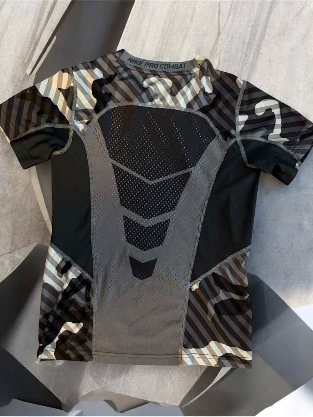 Nike Boys Short Sleeve Compression Tee in Black & Gray Camo